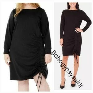 NWT $70 2X New York Collection Solid Black Drawstring Ruched Sweater Dre…